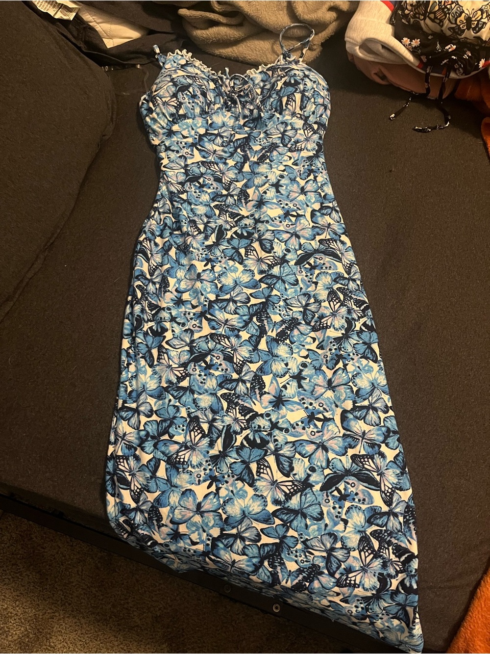 No Boundaries Blue Butterfly & Floral Midi Dress